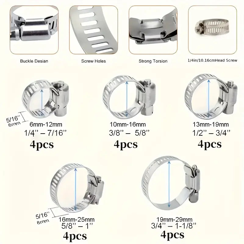 Premium Stainless Steel 20pcs Adjustable Hose Clamp Set
