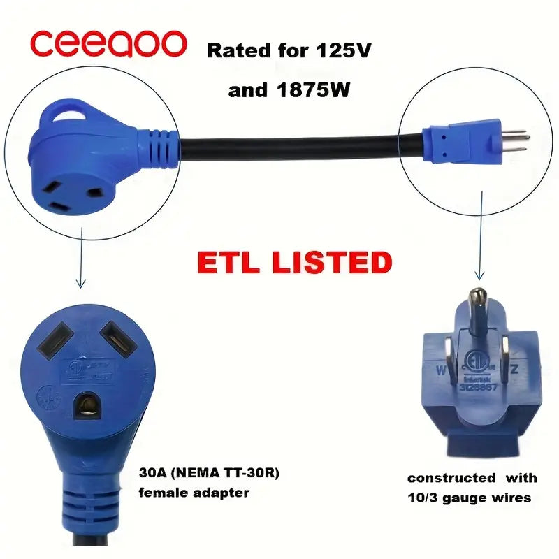 30A 110V RV Adapter Cord - 12 Inch