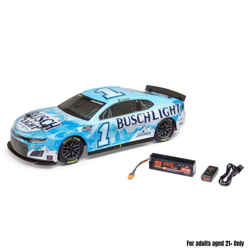 Losi 1/12 NASCAR RC Racecar Ross Chastain No. 1 2025 Busch Light Chevrolet Camaro ZL1 2S AWD RTR Brushed On-Road (B&C Incl.), Blue