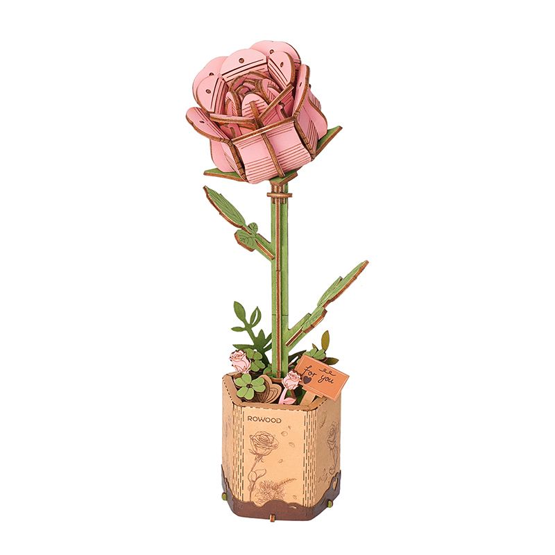 Rowood DIY Pink Rose 3D Wooden Puzzle