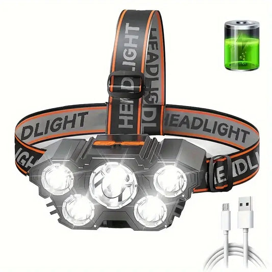 Brilliant Fire 5LED Rechargeable Headlamp with USB Fast Charging