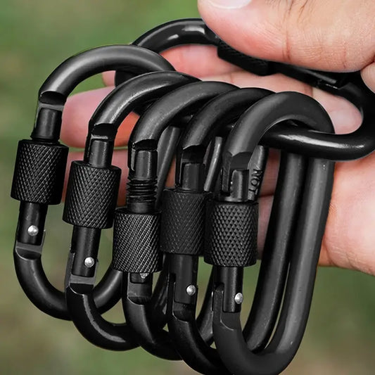 4pc Black Aluminum D-Shaped Keychain