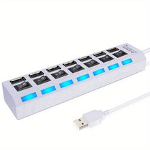 7 Ports LED USB 2.0 Adapter Hub - Power On/Off Switch for PC Laptop