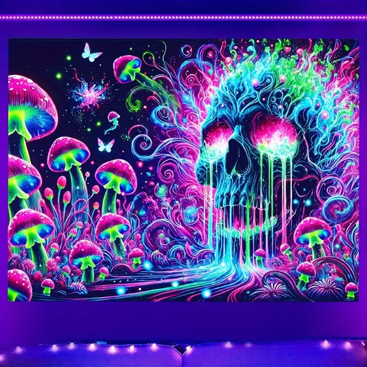 UV Psychedelic Skull Tapestry
