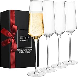 ELIXIR GLASSWARE - 8oz Elegant Flute Wine Glasses Set of 4