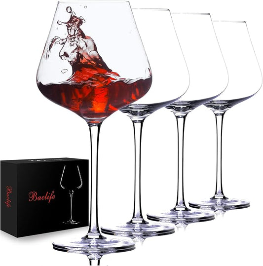 BACLIFE Hand Blown Red Wine Glasses Set of 4 - 23oz