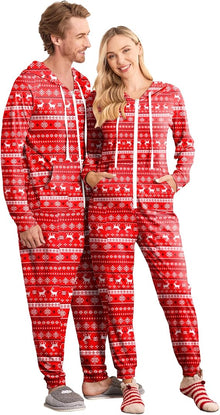 Ekouaer Christmas Onesie Adult Zipper Hooded Adult Onesie Pajamas with Pockets XS-XXL