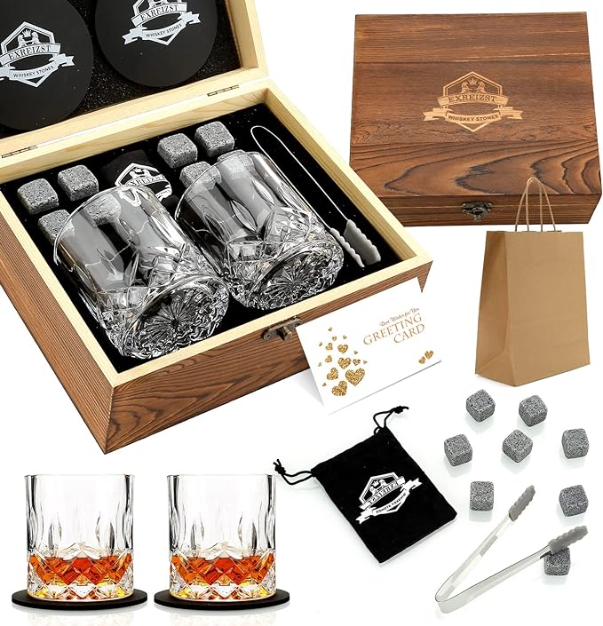 Whiskey Stones Glass Gift Set - Bourbon Scotch Whiskey Glasses Set of 2