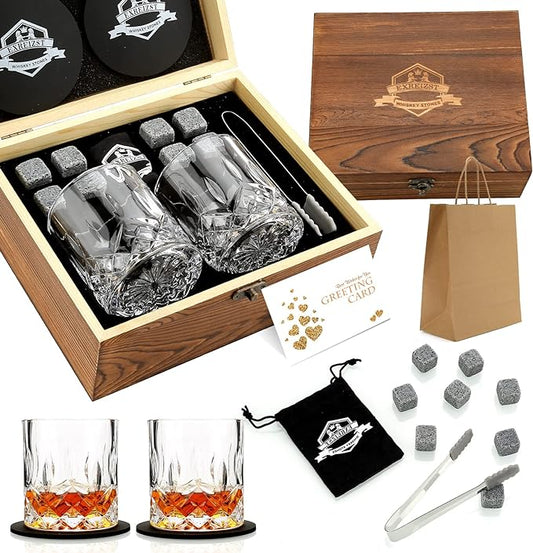 Whiskey Stones Glass Gift Set - Bourbon Scotch Whiskey Glasses Set of 2