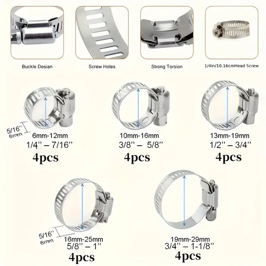 Premium Stainless Steel 20pcs Adjustable Hose Clamp Set