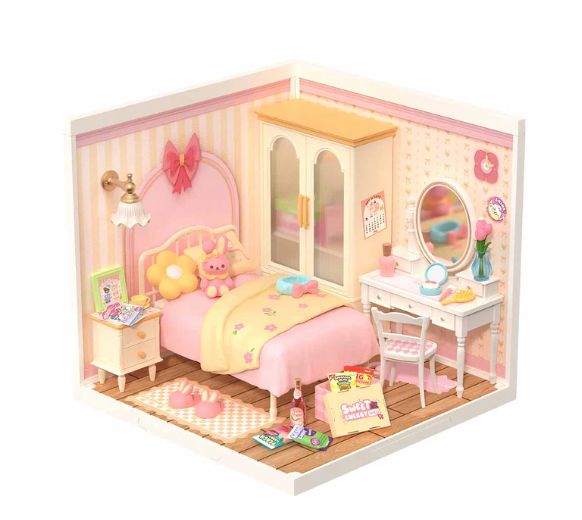 Rolife Lovely Pink Bedroom DIY Plastic Miniature House