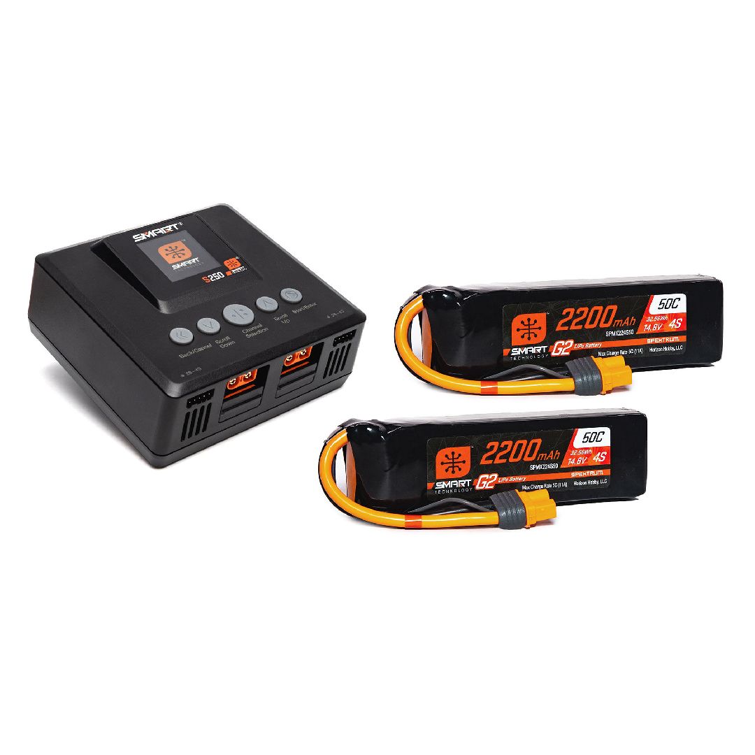 Spektrum 4S Air Bundle: (2) G2 2200mAh 4S LiPo & S250 Charger