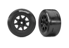 Traxxas Tires & wheels, assembled, glued (black wheels, dual profile (2.0" outer, 2.6" inner), Speed Slicks tires) (hard compound, front) (2)