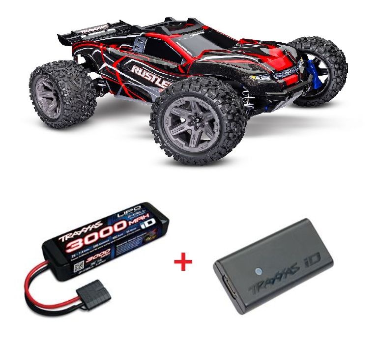 Traxxas 1/10 Rustler BL-2S 4x4 RTR - Red w/ Charger & Battery